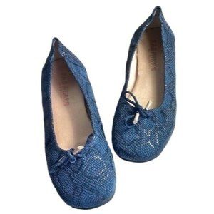 Sabrinas Blue Leather Snakeskin Ballet Comfort Flats Shoes Slip-On Size 38